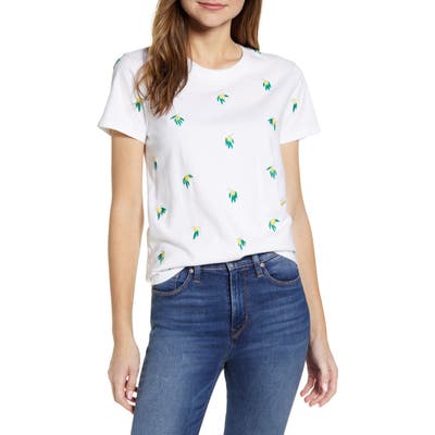 Lucky Brand Embroidered Cotton T-Shirt, White