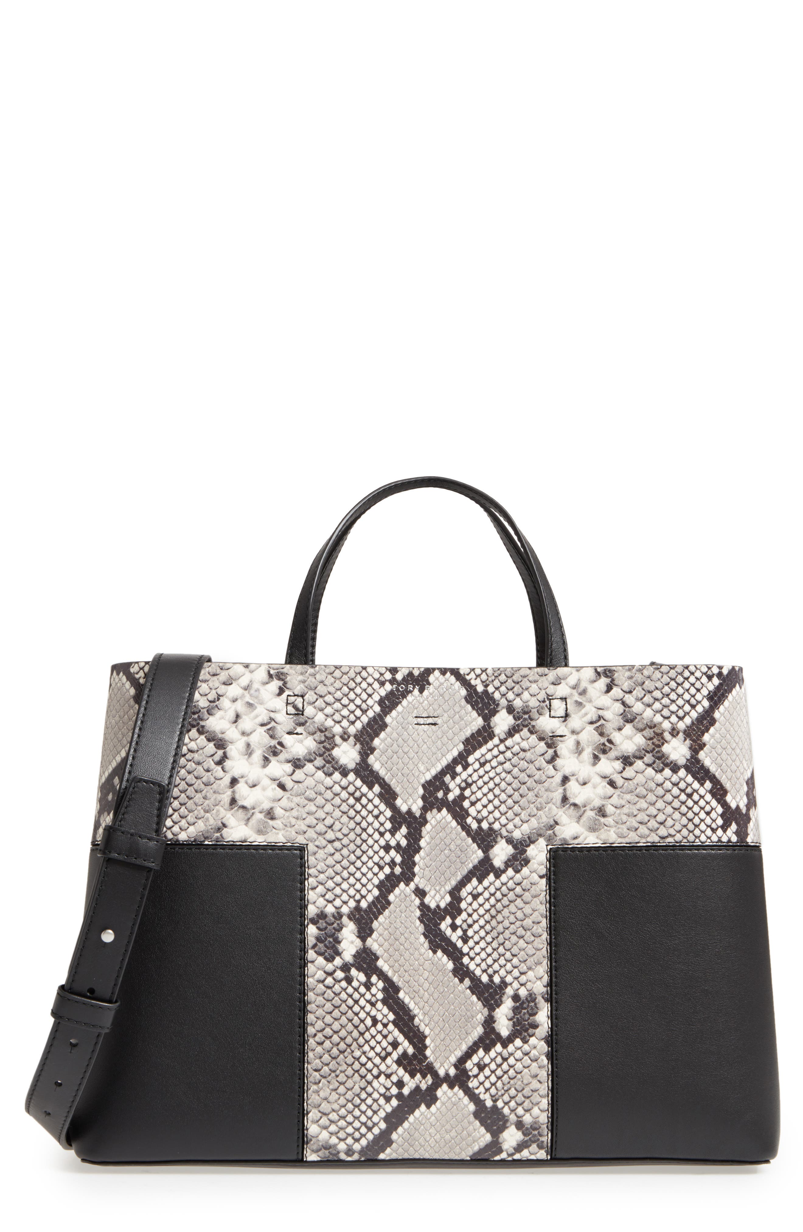 tory burch block t leather tote