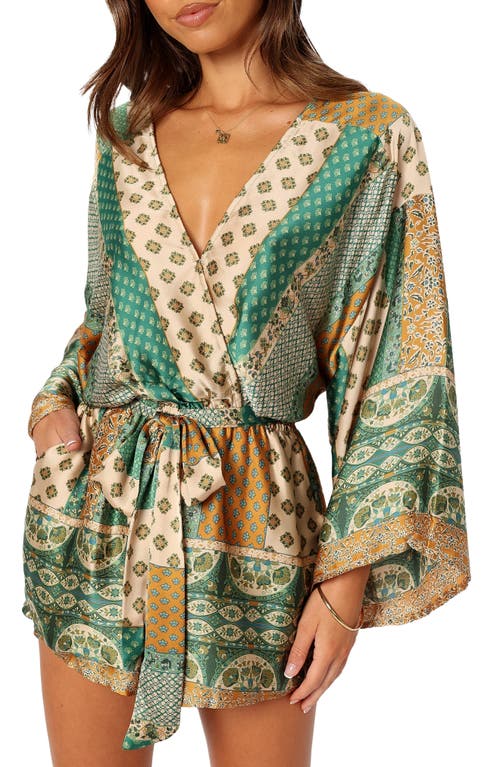 Petal And Pup Petal & Pup Elyse Long Sleeve Satin Romper In Green