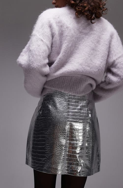 Shop Topshop Pelmet Metallic Embossed Faux Leather Miniskirt In Silver