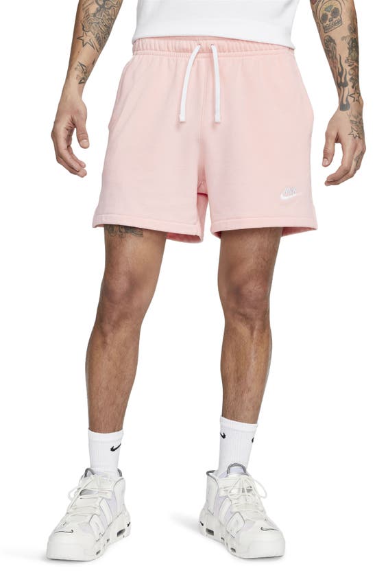 Nike Men's Club Fleece French Terry Flow Shorts In Pink Bloom/white/white