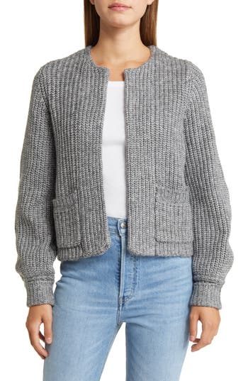 Wit & Wisdom Marled Blouson Sleeve Cardigan In Heather Charcoal/black
