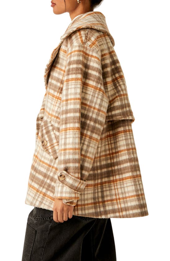 Shop Free People Highlands Plaid Double Breasted Peacoat In Brown