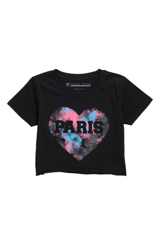 Prince Peter Kids' Paris Cotton Crop Graphic T-shirt In Black