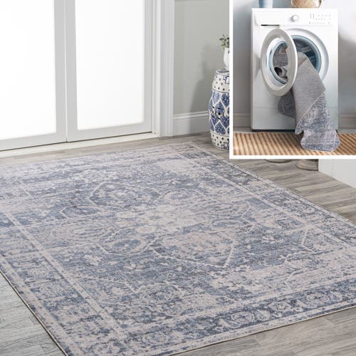 Jonathan Y Shaii Global Medallion Low-pile Machine-washable Area Rug In Blue/light Gray
