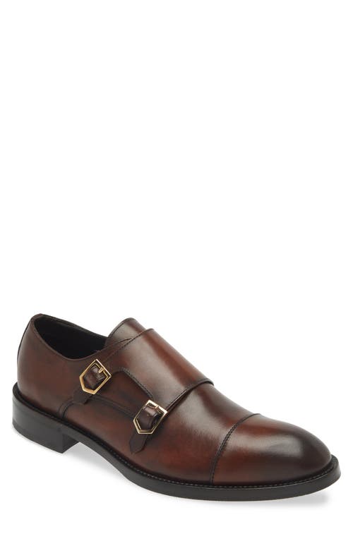 Canali Cap Toe Double Monk Strap Shoe in Brown 