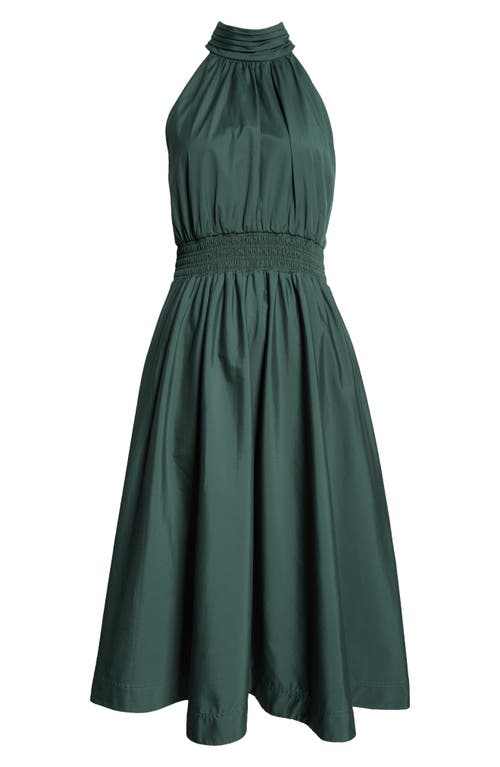 Veronica Beard Kinny Smocked Cotton Blend Midi Dress In Forest