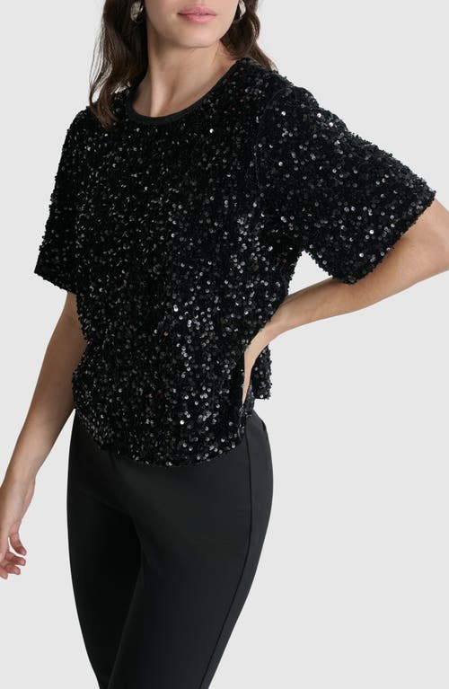 Shop Dkny Sequin Stretch Cotton Velour T-shirt In Black