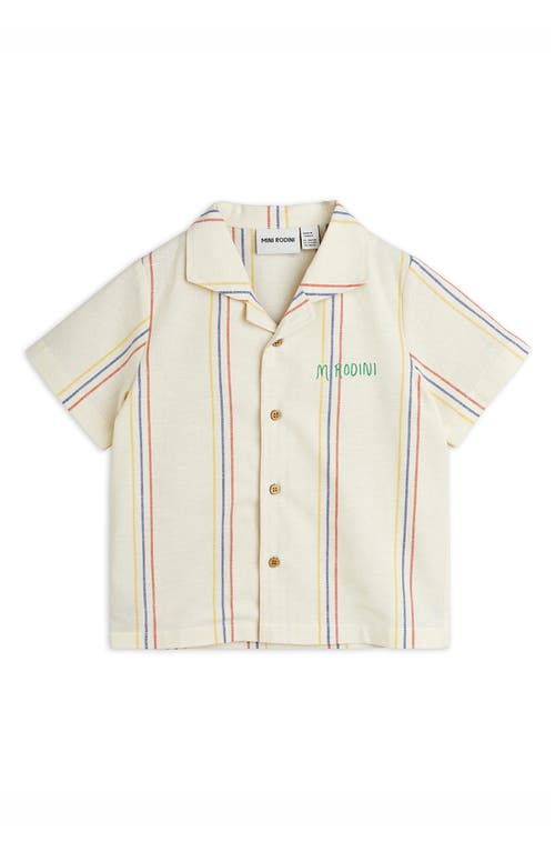 Mini Rodini Kids' Stripe Organic Cotton & Linen Camp Shirt Off White at Nordstrom,
