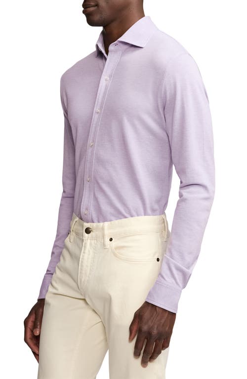 Shop Ralph Lauren Purple Label Heathered Cotton Piqué Button-up Shirt In Lavender Melange