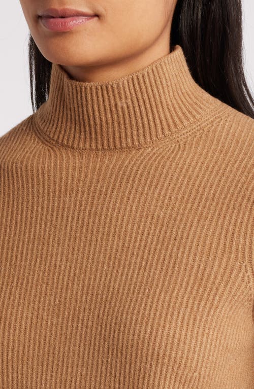 Shop Anne Klein Mock Neck Rib Sweater In Vicuna