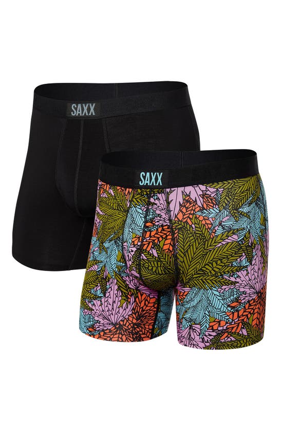 Saxx Vibe Super Soft 2-pack Slim Fit Boxer Briefs In Sub Tropic/ Black