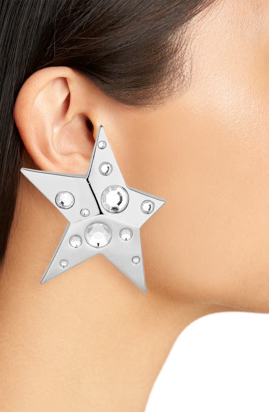 Shop Area Crystal Asymmetric Star Stud Earrings In Silver