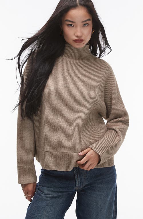 Shop Topshop Funnel Neck Rib Sweater In Stone