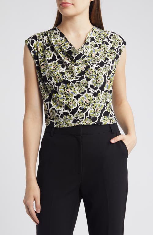 Anne Klein Floral Cowl Neck Sleeveless Top A Black/Leafy Green Multi at Nordstrom,