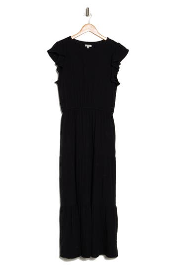 Maisie Flutter Sleeve Cotton Midi Dress In Black