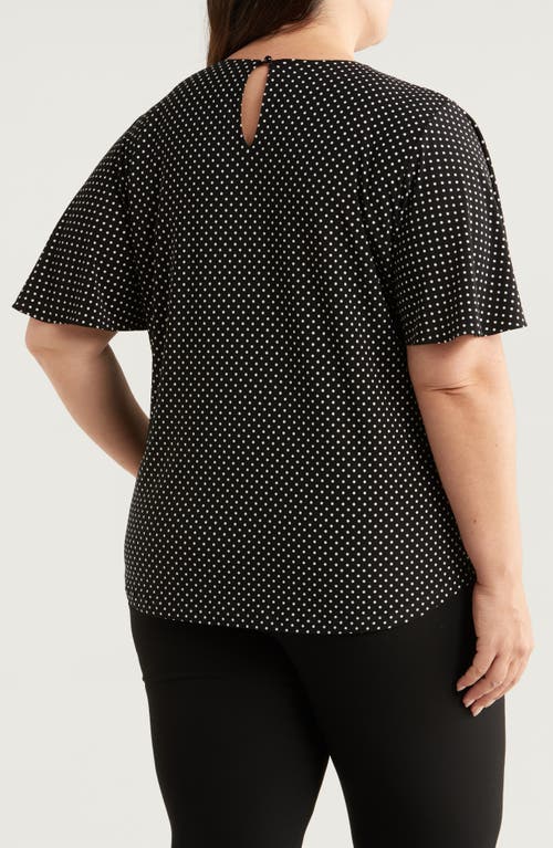 Shop Anne Klein Polka Dot Pleat Neck Top In Anne Black/anne White