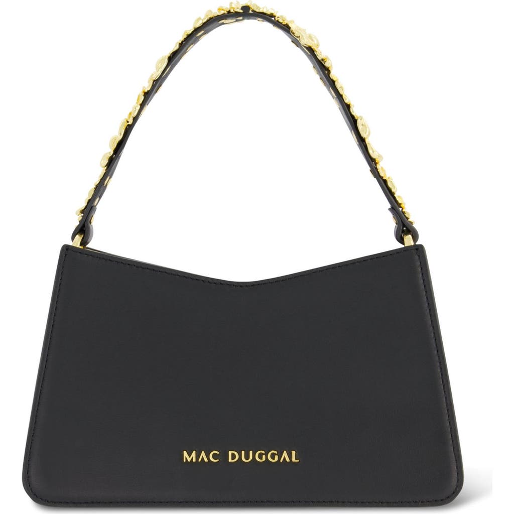 Mac Duggal Gold Floral Strap Nappa Leather Shoulder Bag In Black