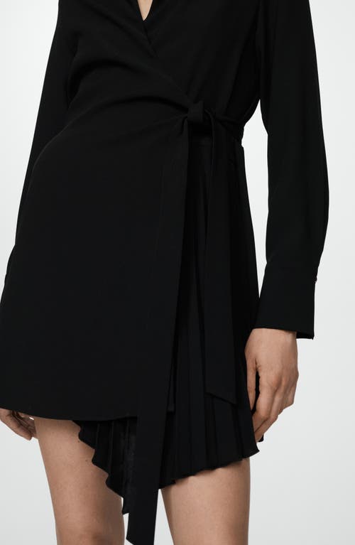 Mango Long Sleeve Wrap Shirtdress In Black