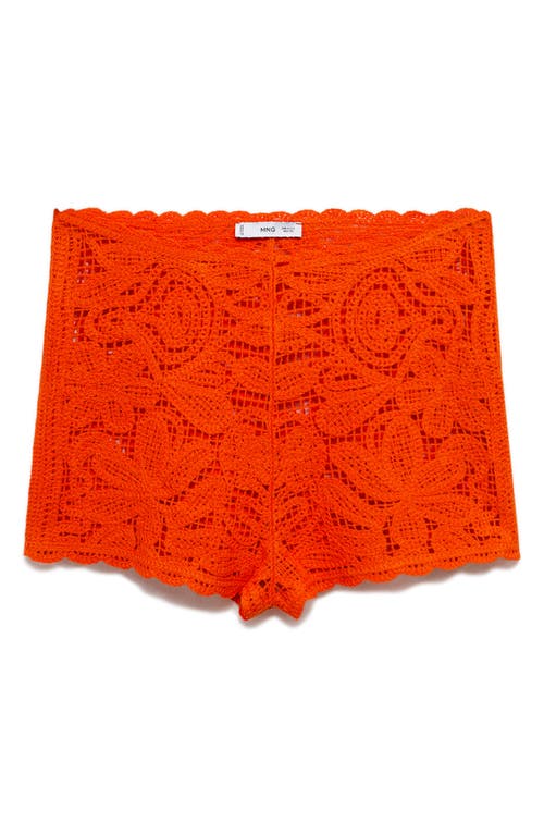 Mango Crochet Shorts With Flowers Orange In Orange