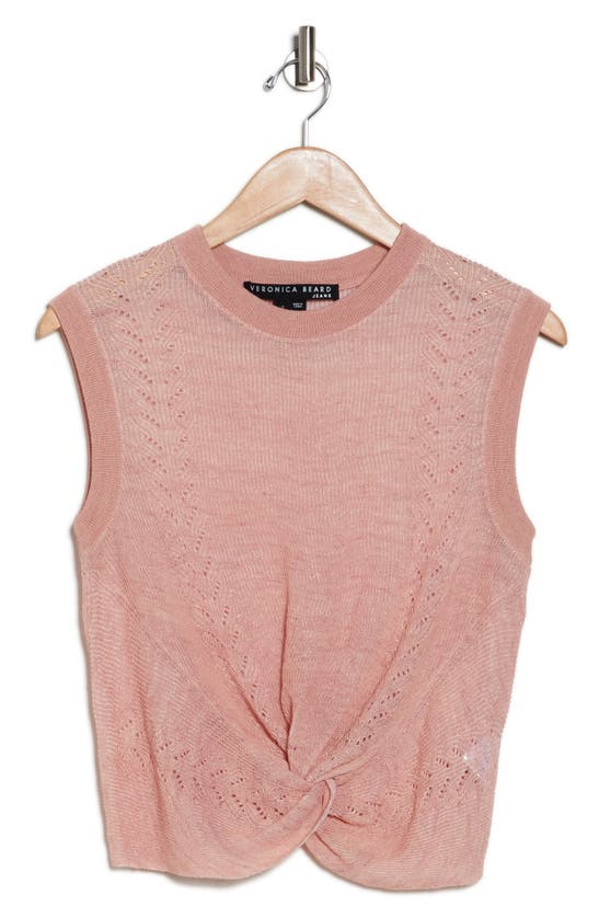 Shop Veronica Beard Kellen Twist Front Linen Blend Sweater In Dusty Pink