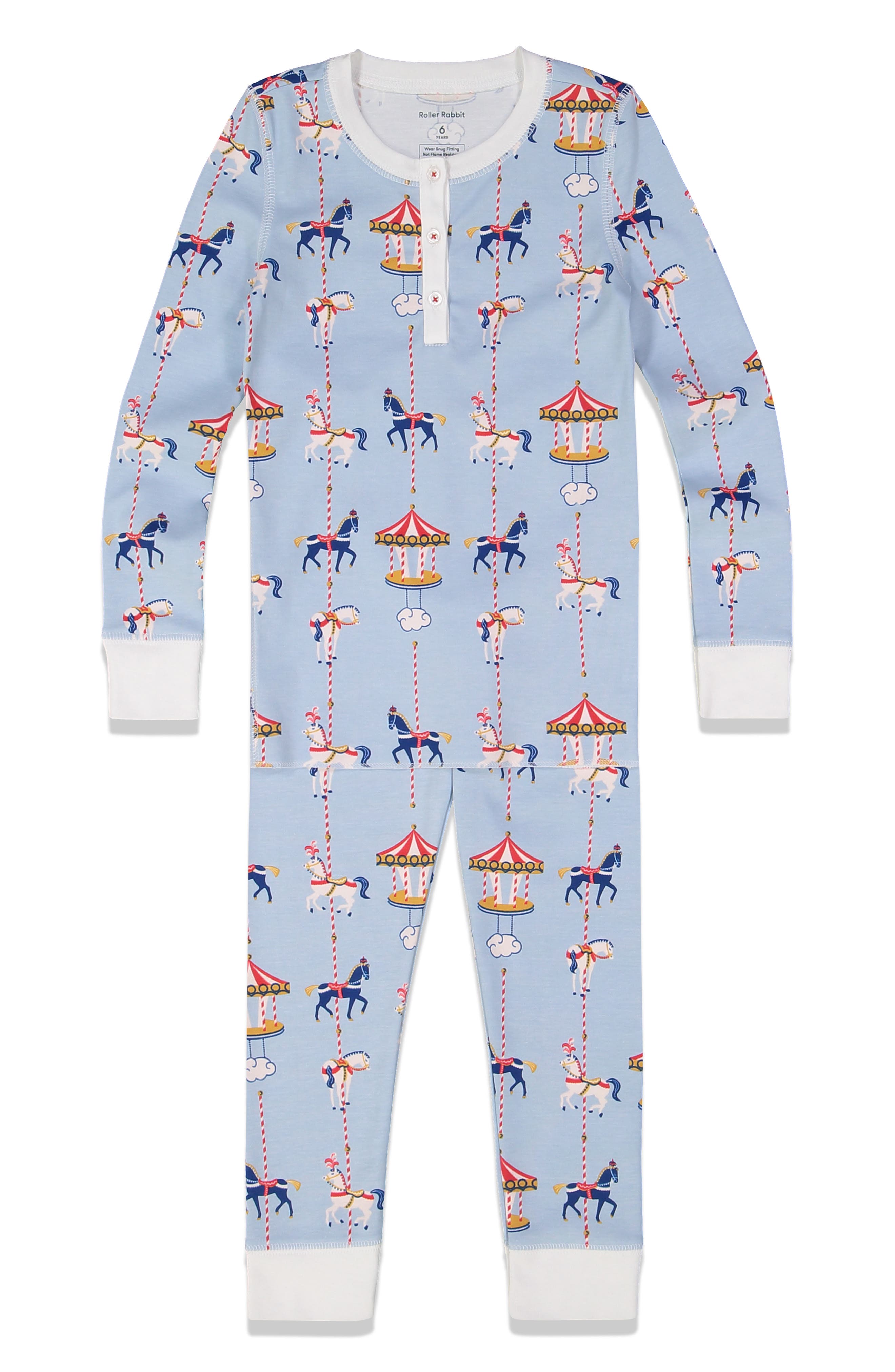 Toddler Roller Rabbit Carousel Fitted Two-Piece Pajamas, Y - Blue