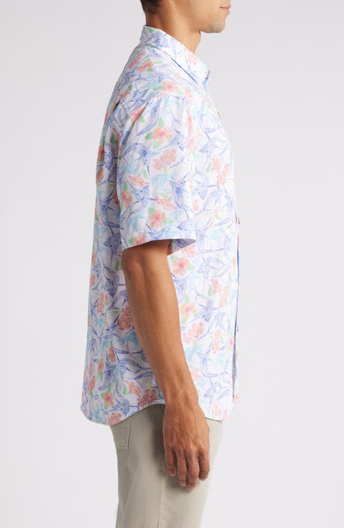 TOMMY BAHAMA TOMMY BAHAMA COCONUT POINT MARLIN MANIA FLORAL ISLANDZONE® SHORT SLEEVE PERFORMANCE BUTTON-UP SHIRT 