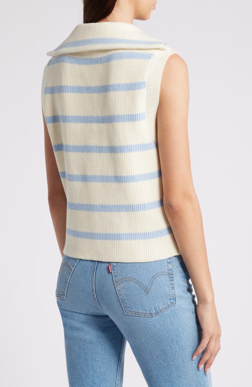 Shop English Factory Stripe Sleeveless Half Zip Sweater In Ivory/powder Blue