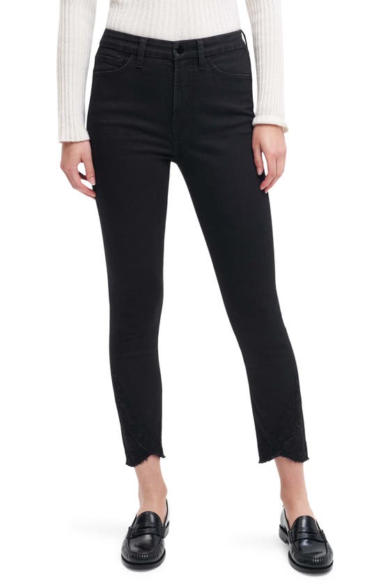 JEN7 BY 7 FOR ALL MANKIND HIGH WAIST SCALLOP LACE HEM ANKLE STRAIGHT LEG JEANS