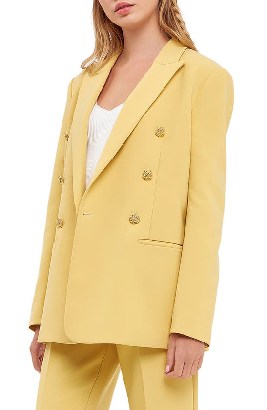 Shop English Factory Structured Double Breasted Blazer In Daffodil