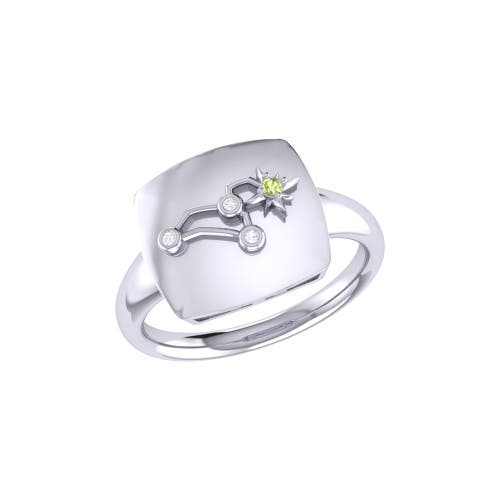 Shop Luvmyjewelry Leo Peridot & Diamond Signet Ring In Silver