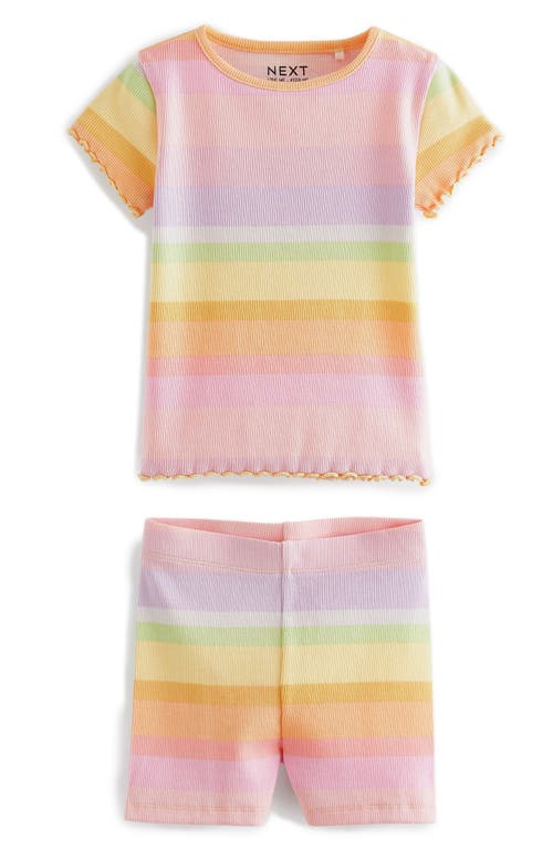 NEXT Kids' Stripe Rib Top & Bike Shorts Set Pink Rainbow at Nordstrom,