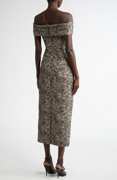 Shop Oscar De La Renta Orchid Metallic Jacquard Off The Shoulder Cocktail Dress In Truffle/brass