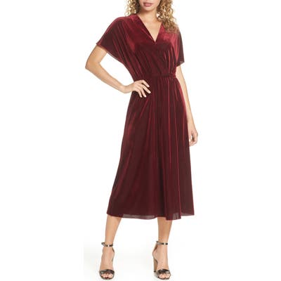 Charles Henry Texture Stripe Stretch Velvet Midi Dress, Burgundy