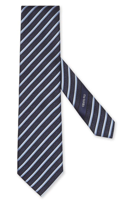 Teal Blue Cento Fili Silk Tie in Navy