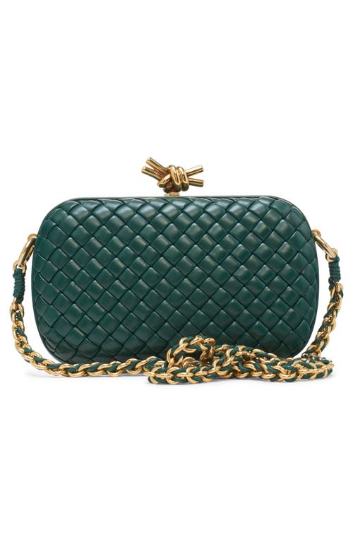 Shop Bottega Veneta Knot Clasp Intrecciato Leather Minaudière In Emerald Green/brass