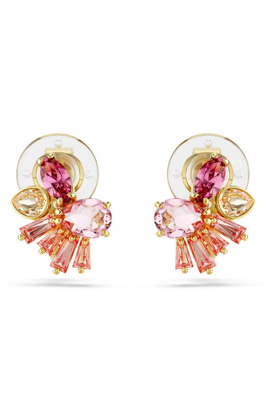 Shop Swarovski Gema Crystal Clip-on Stud Earrings In Pink