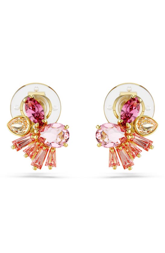 Swarovski Gema Clip Earrings Gold Shiny Pink In Pink