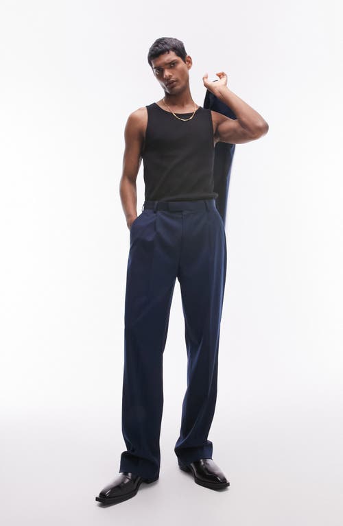 Topman High Waist Straight Leg Pants in Navy at Nordstrom, Size 34S