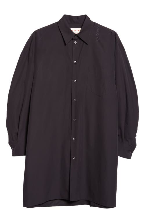 Marni Embroidered Long Sleeve Cotton Poplin Shirtdress In Black