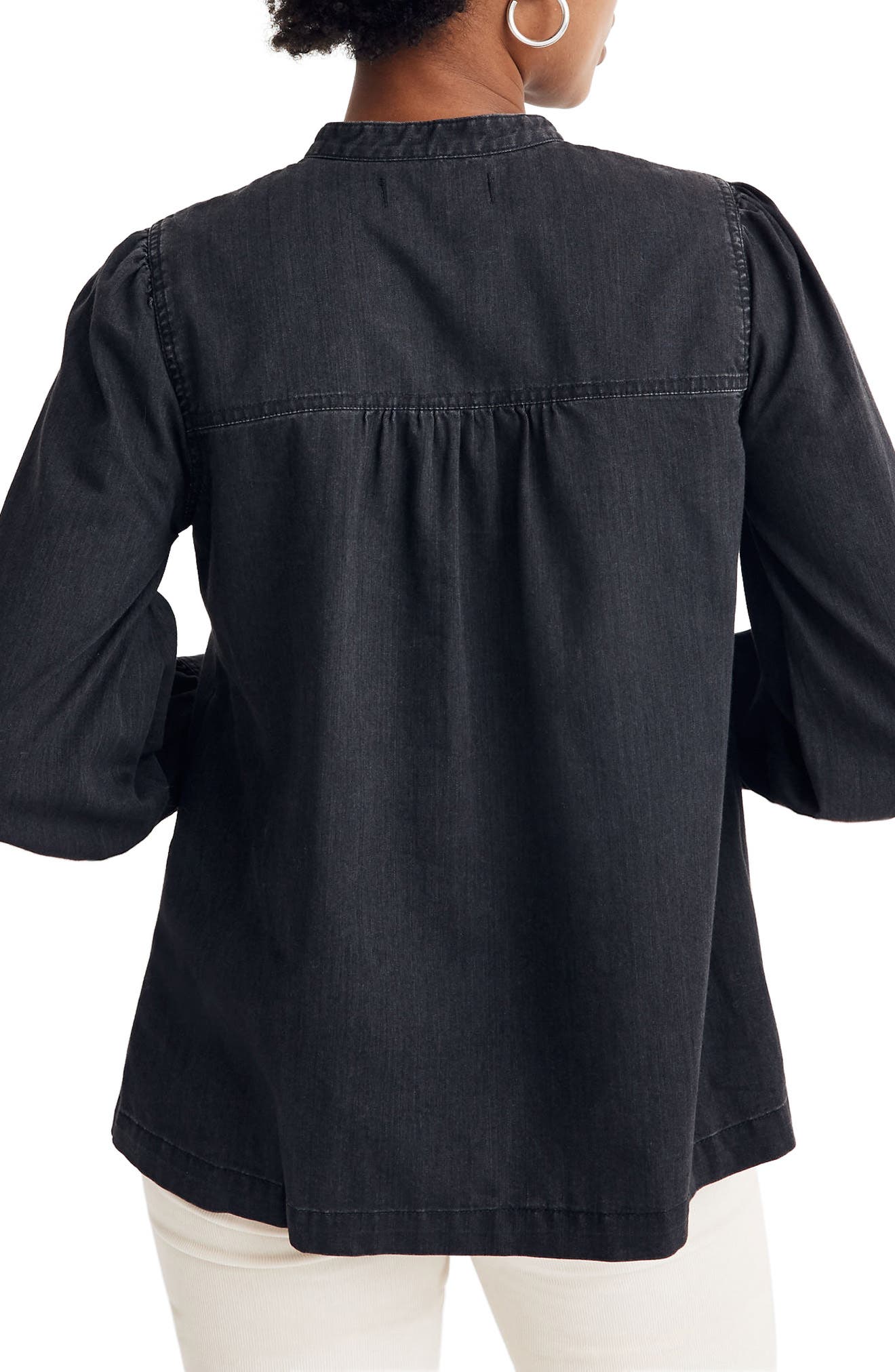 collarless denim shirt womens