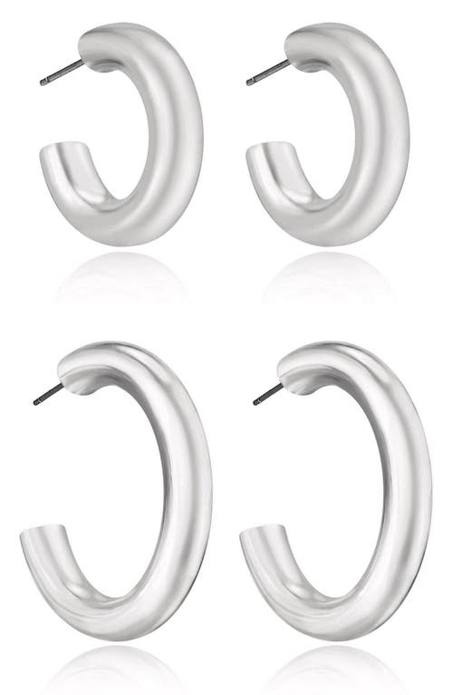 Shop Ettika Set Of 2 Hoop Earrings In Rhodium