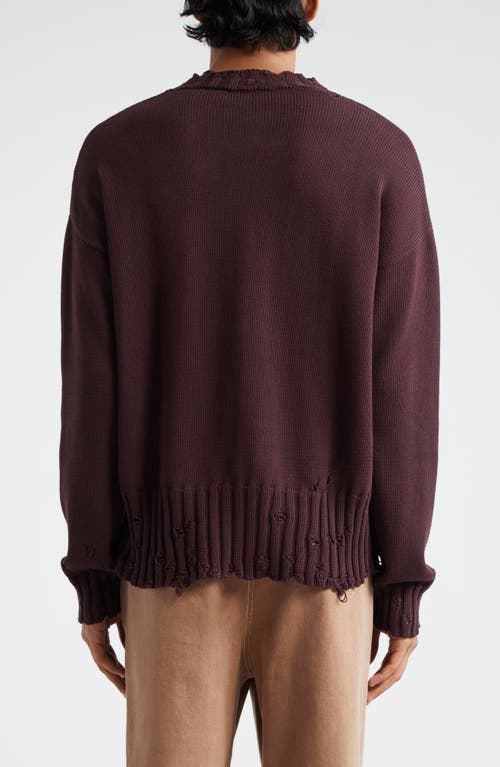 Shop Marni Oversize Distressed Cotton Crewneck Sweater In Wine