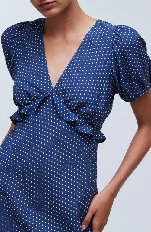 Madewell Polka Dot Puff Sleeve Ruffle Minidress In Curfew