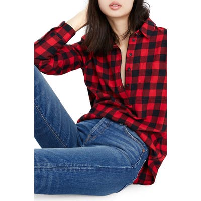 Madewell Buffalo Check Flannel Popover Shirt, Red