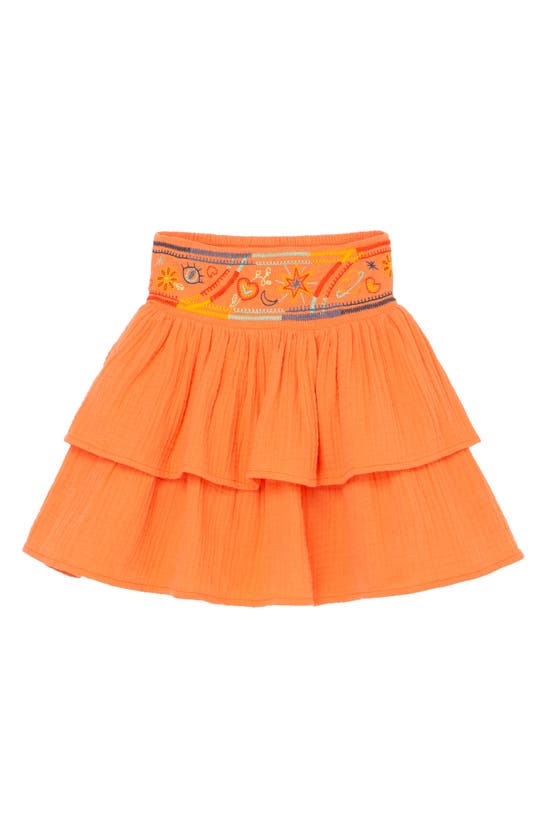 Peek Aren't You Curious Kids' Zen Embroidered Tiered Skirt In Coral