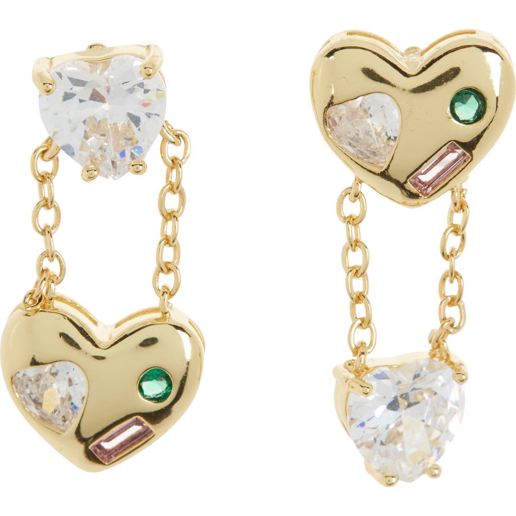 Eye Candy Los Angeles Two-tone Heart Mismatched Earrings In Gold
