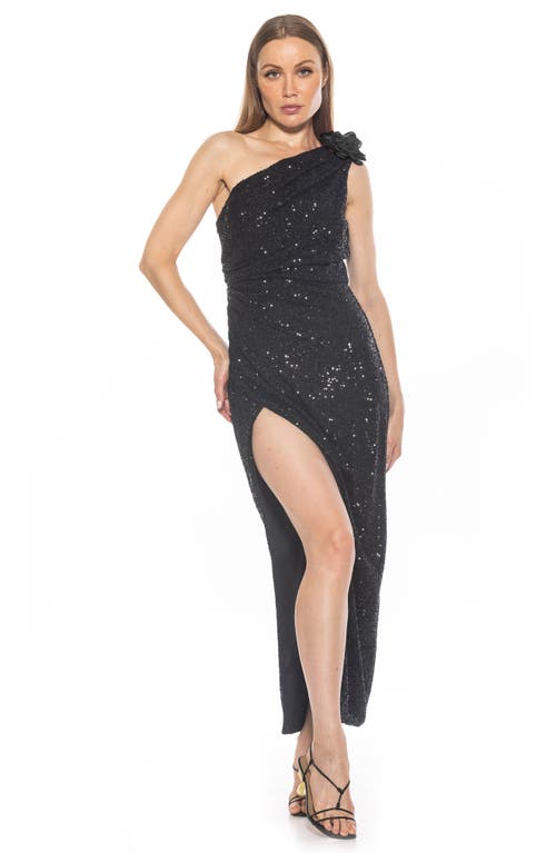 Alexia Admor Alessi Sequin One-shoulder Gown In Black