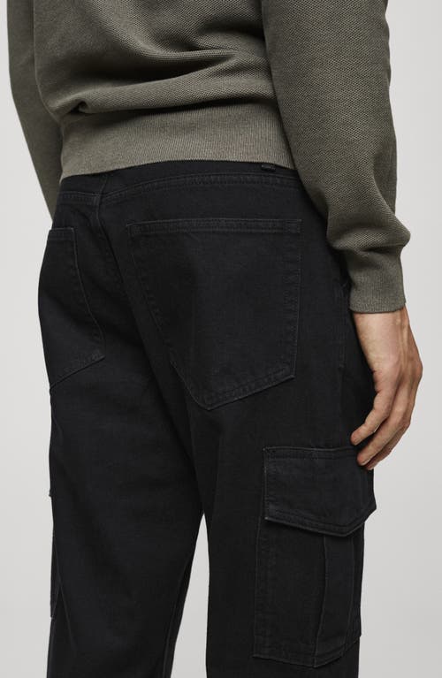 Shop Mango Regular Fit Cargo Jeans In Black Denim