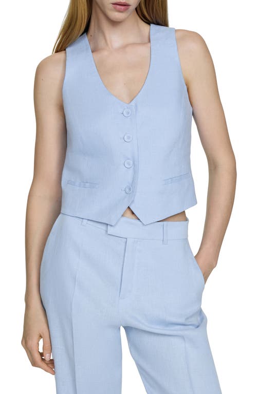 Shop Mango Linen Suit Vest In Sky Blue